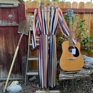 “Love, Fire” Full Length Long Sleeve Striped Dress